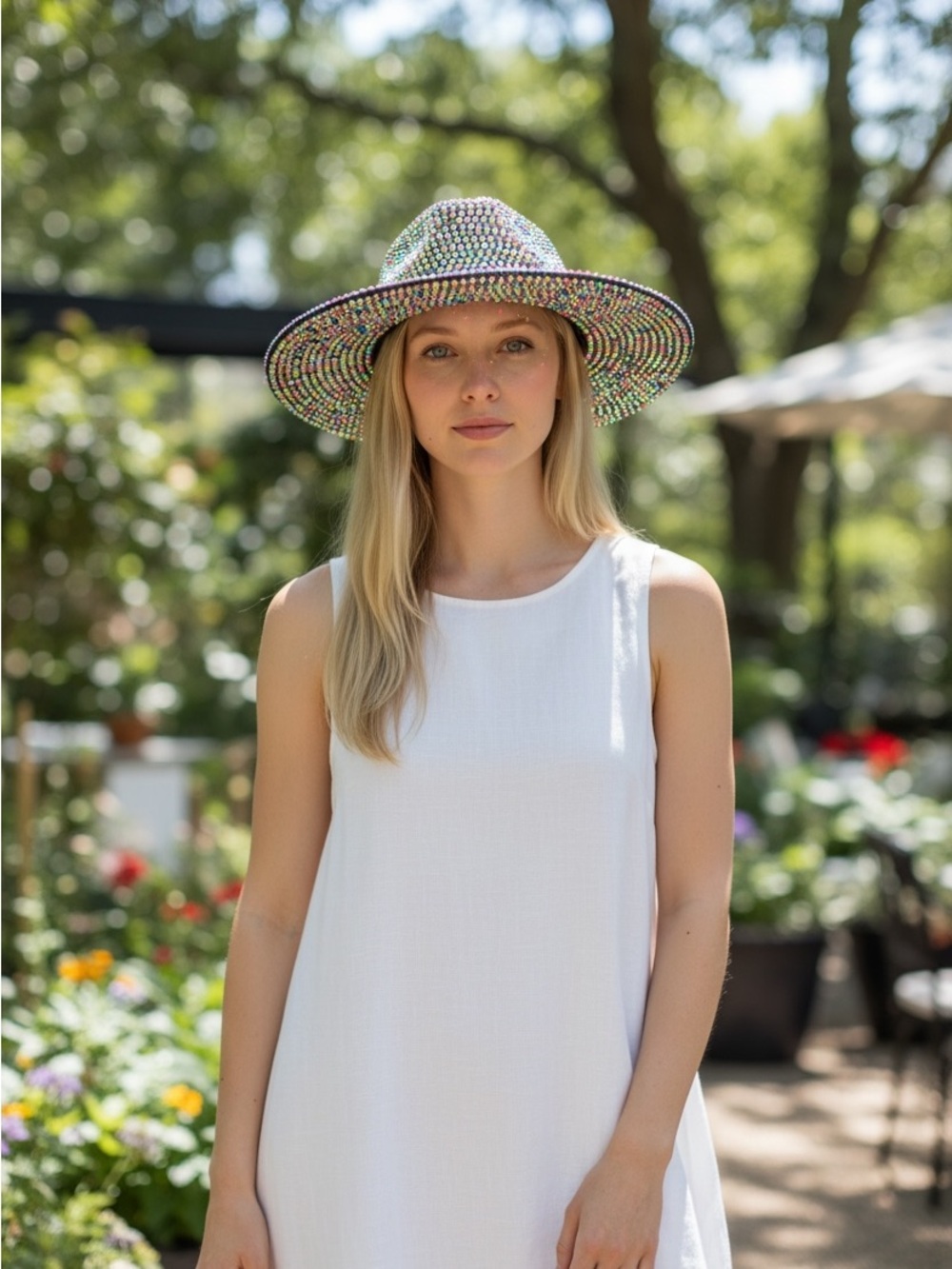 Iridescent Multicolor Crystal Embellished Bucket Hat